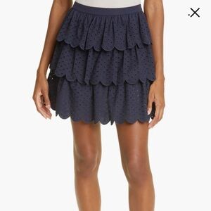 JASON WU Scallop Tiered Cotton Blend Eyelet Skirt - Size 12